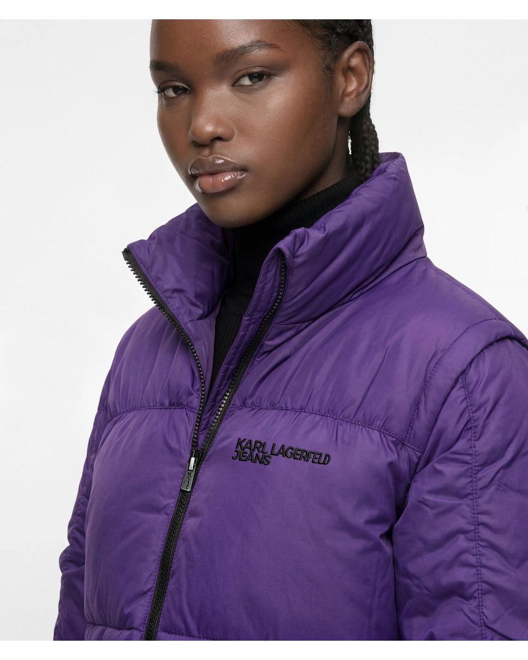 KL Jeans Purple Ruched-Sleeve Puffer Jacket