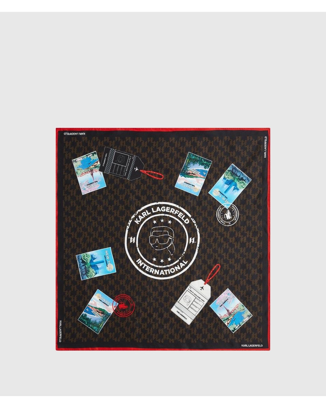 Karl Lagerfeld Black Ikon Monogram Travel Stamps Scarf