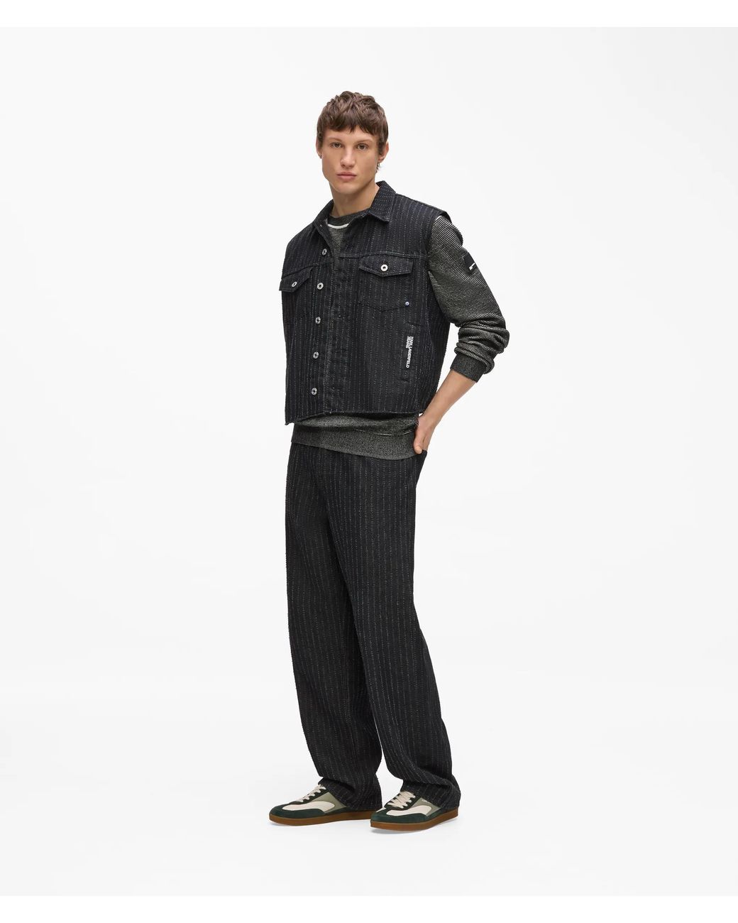 KL Jeans Black Pinstripe Denim Vest for men