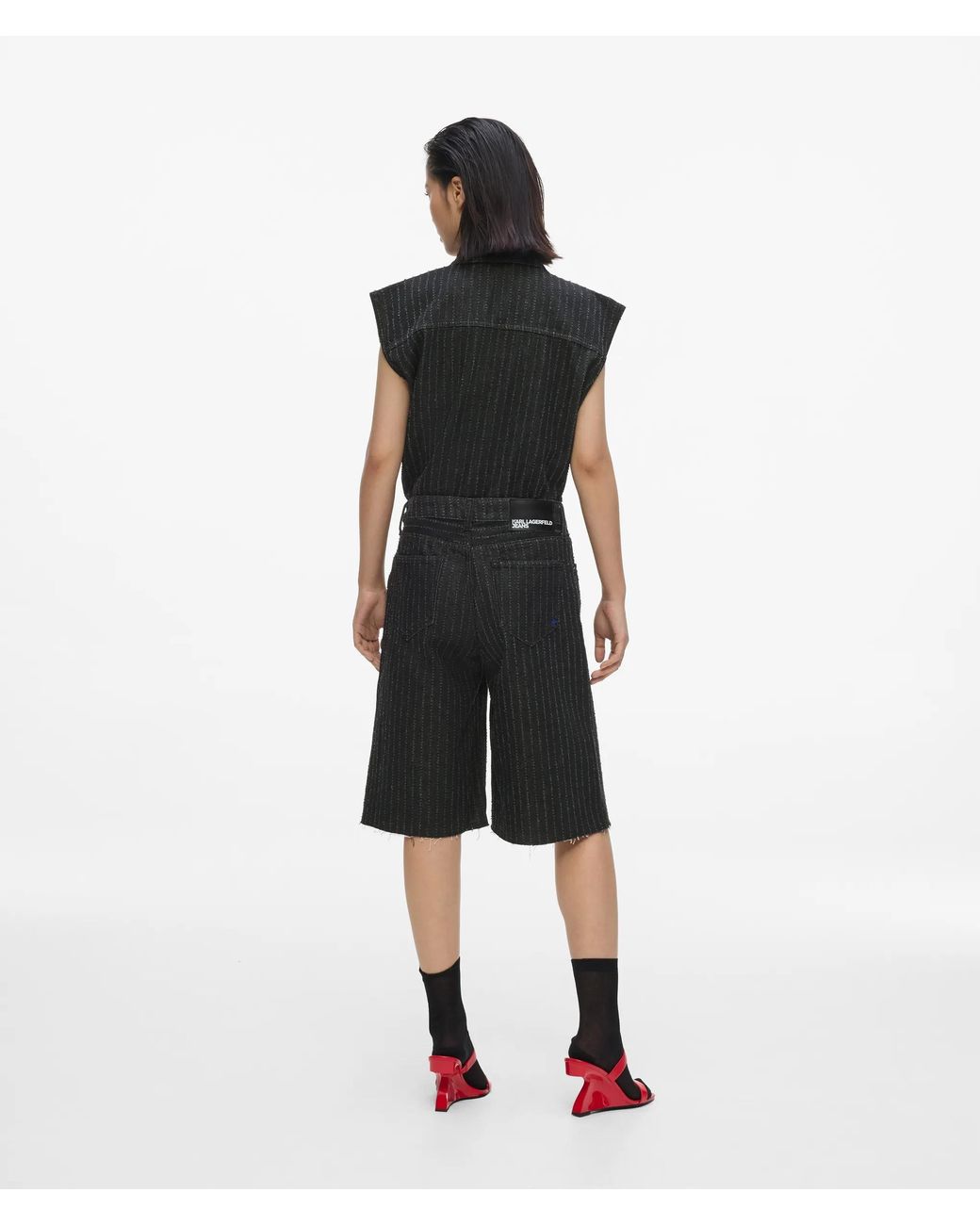 KL Jeans White Pinstripe Denim Bermuda Shorts