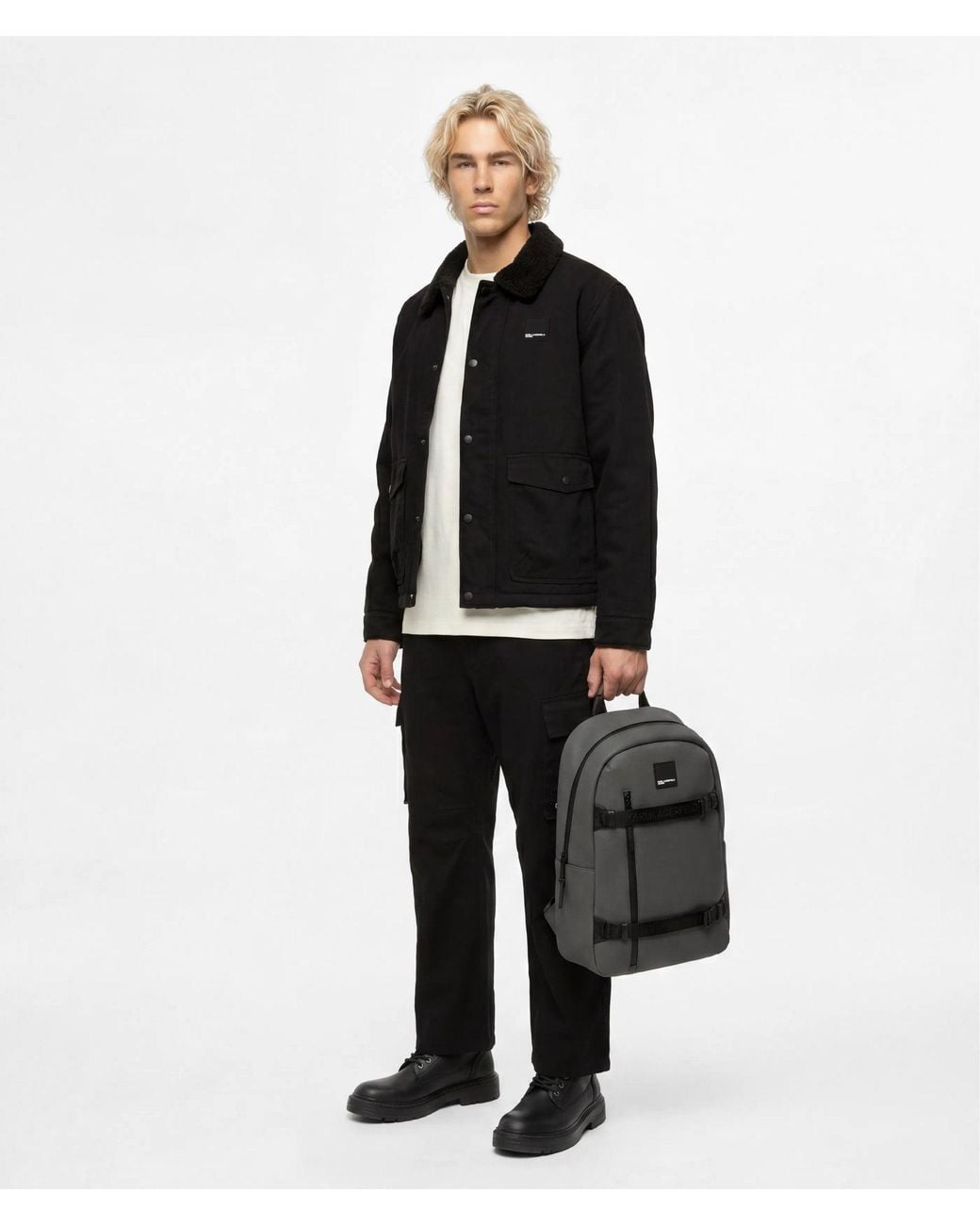 KL Jeans Black Coated Technical-Leather Backpack for men