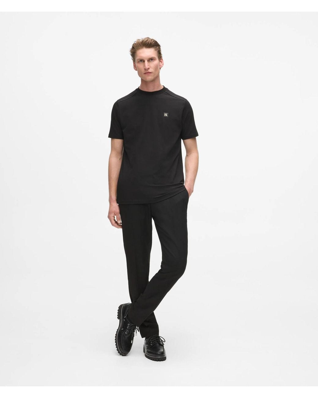 Karl Lagerfeld Black Faux-Leather Piping T-Shirt for men