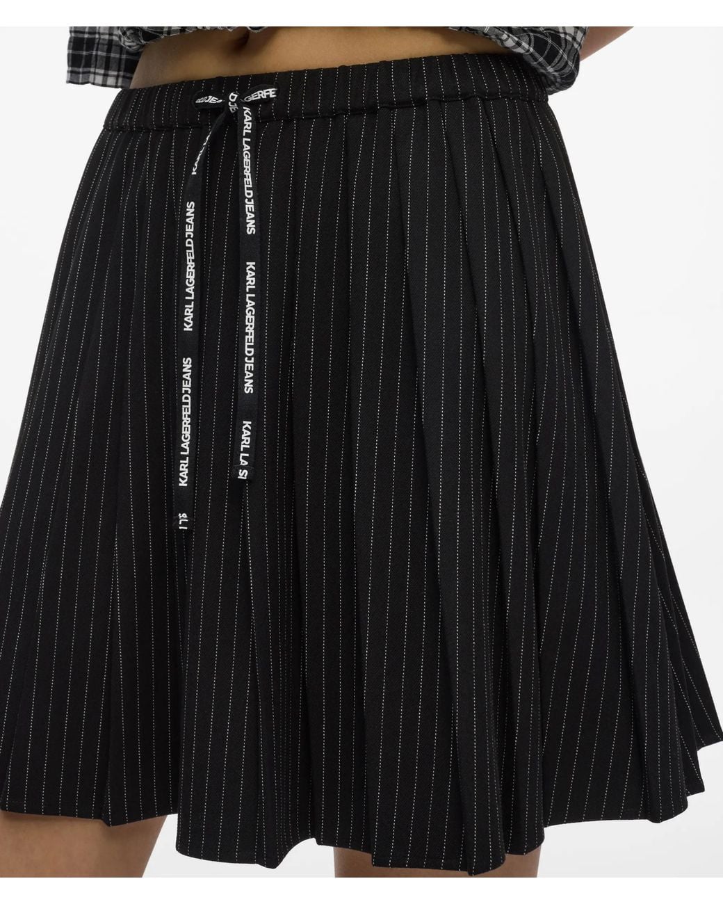 KL Jeans Black Pinstripe Pleated Mini Skirt
