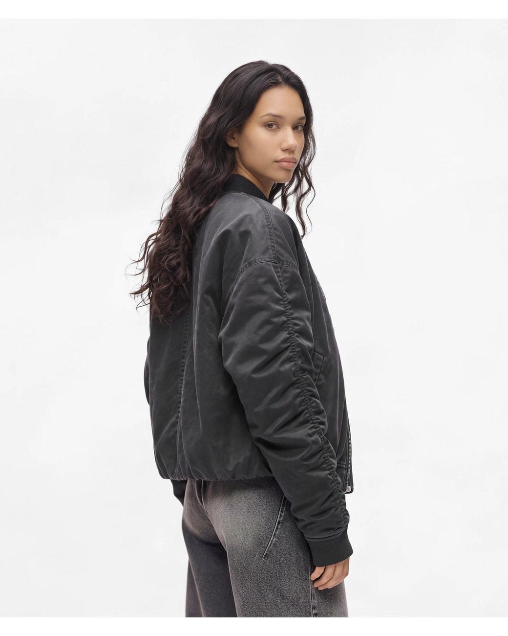 KL Jeans Black Acid-Wash Bomber Jacket