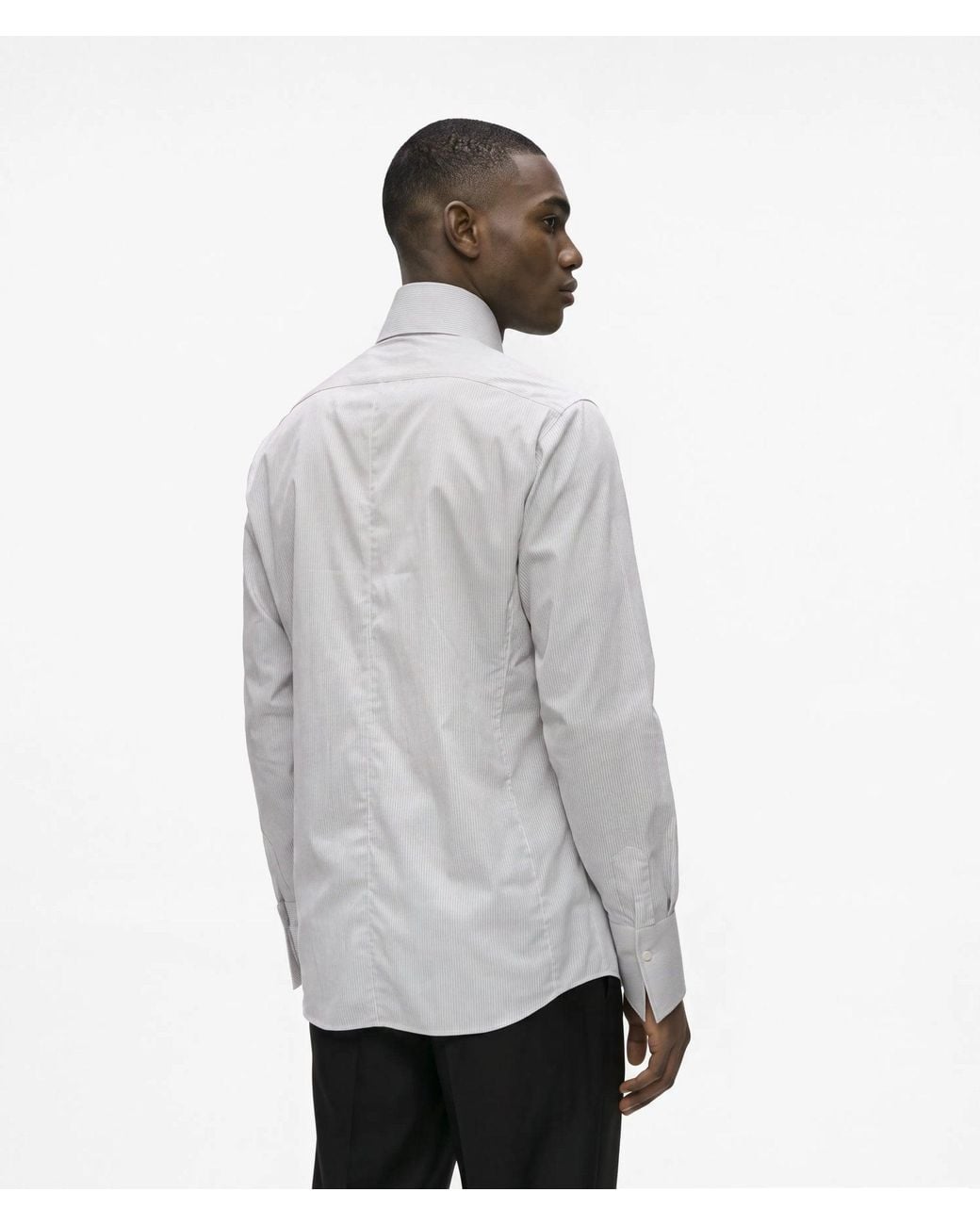 Karl Lagerfeld Gray Modern-Fit High-Stand Collar Shirt for men