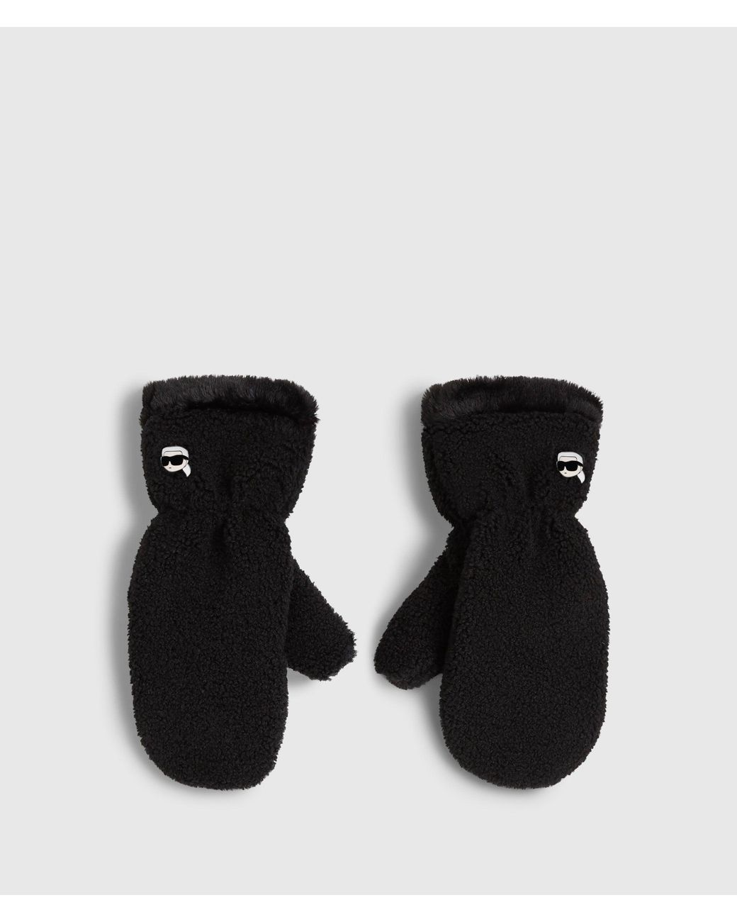 Karl Lagerfeld Black Ikon Faux-Shearling Mittens