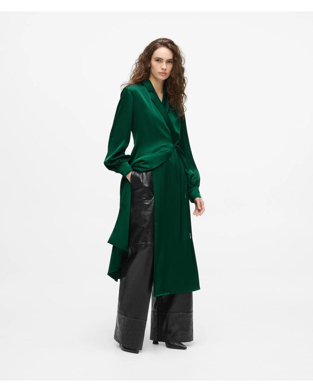 Karl Lagerfeld Green Satin-Finish Wrap Dress