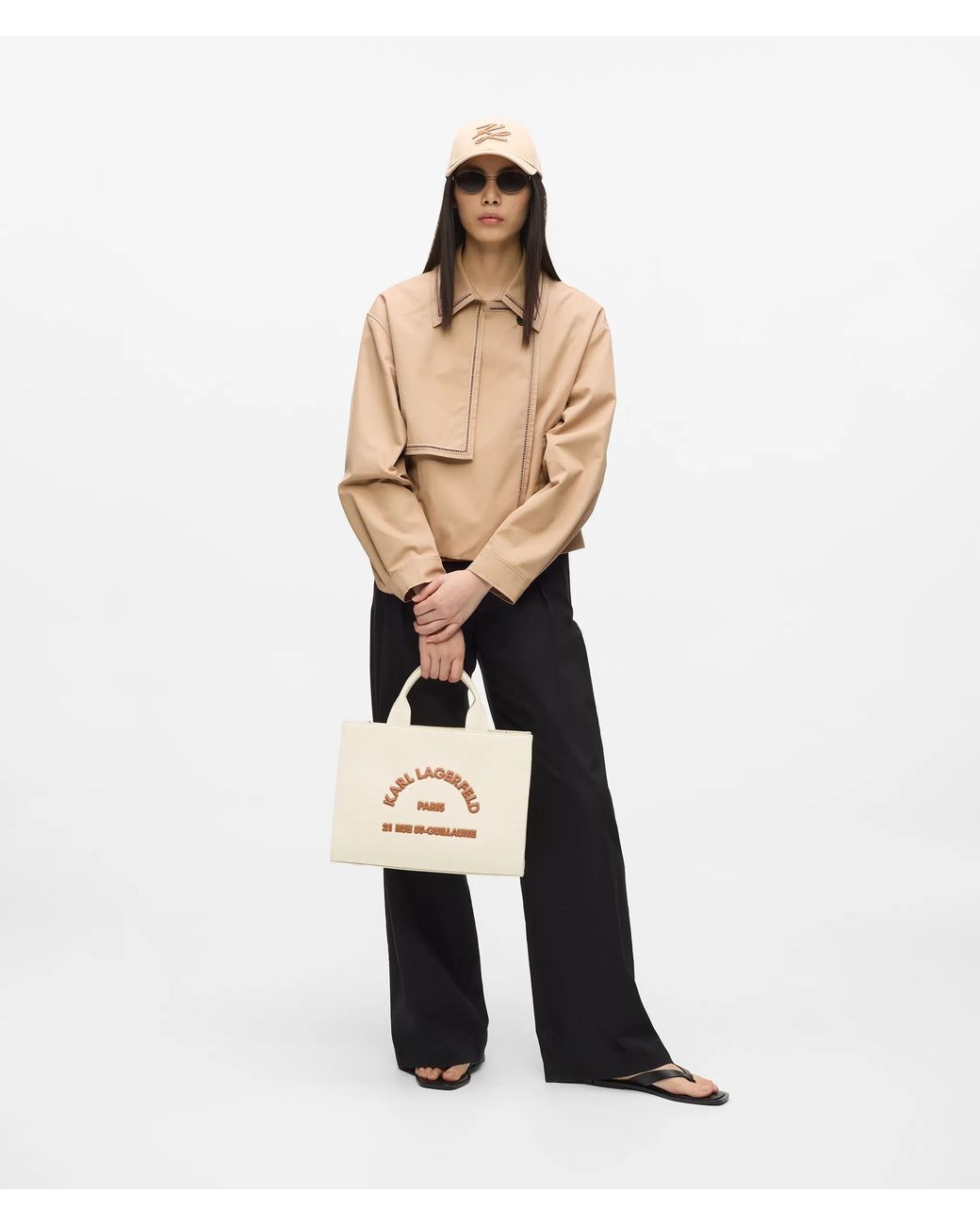 Karl Lagerfeld Natural Rue St-Guillaume Square Patch Medium Tote Bag