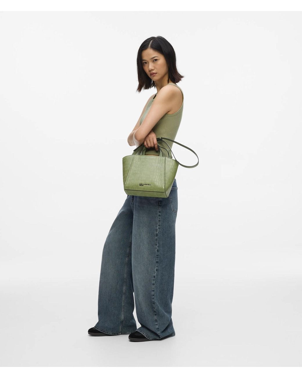 KL Jeans Green Croco Mini Tote Bag