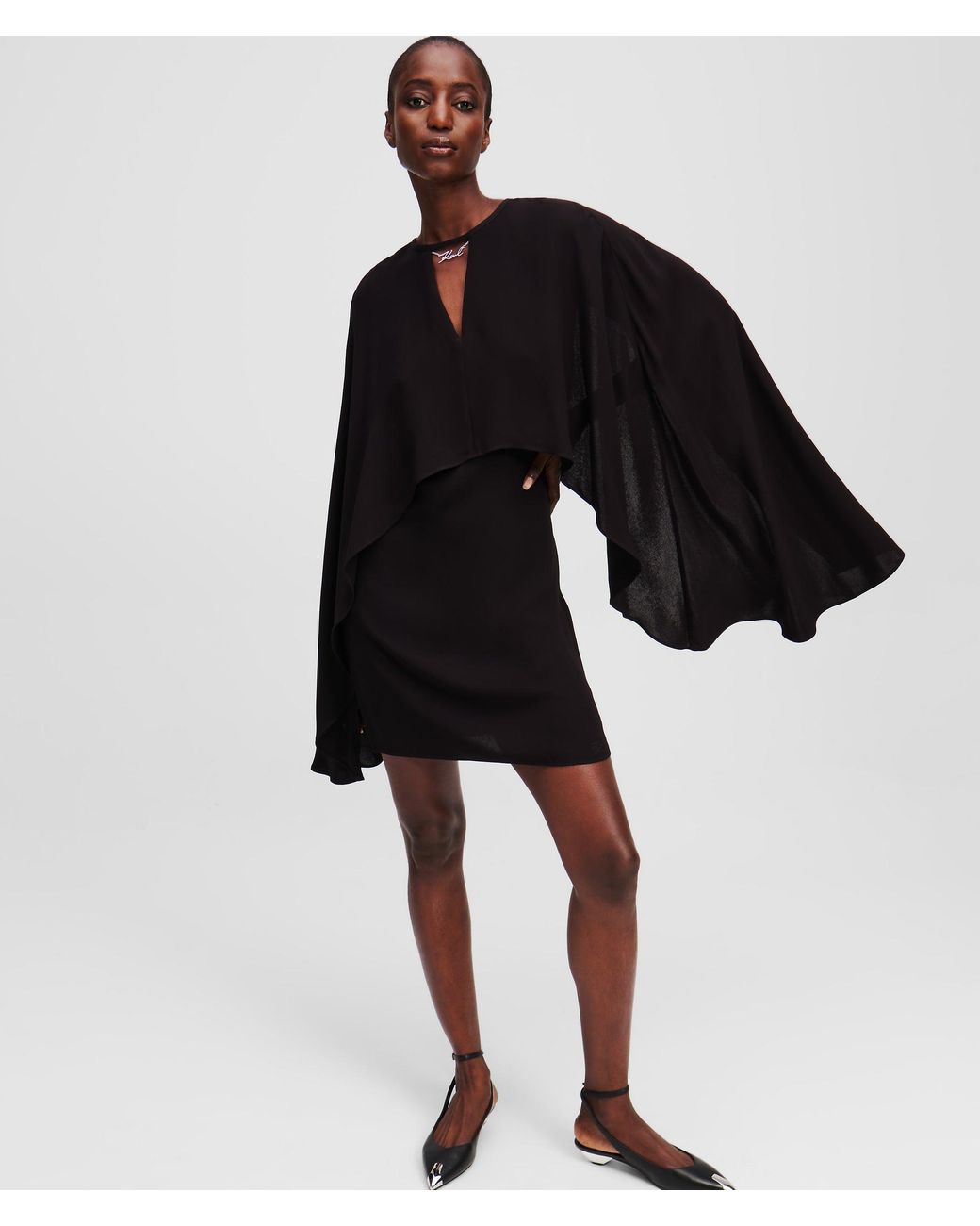 Karl Lagerfeld Black Short Cape Dress