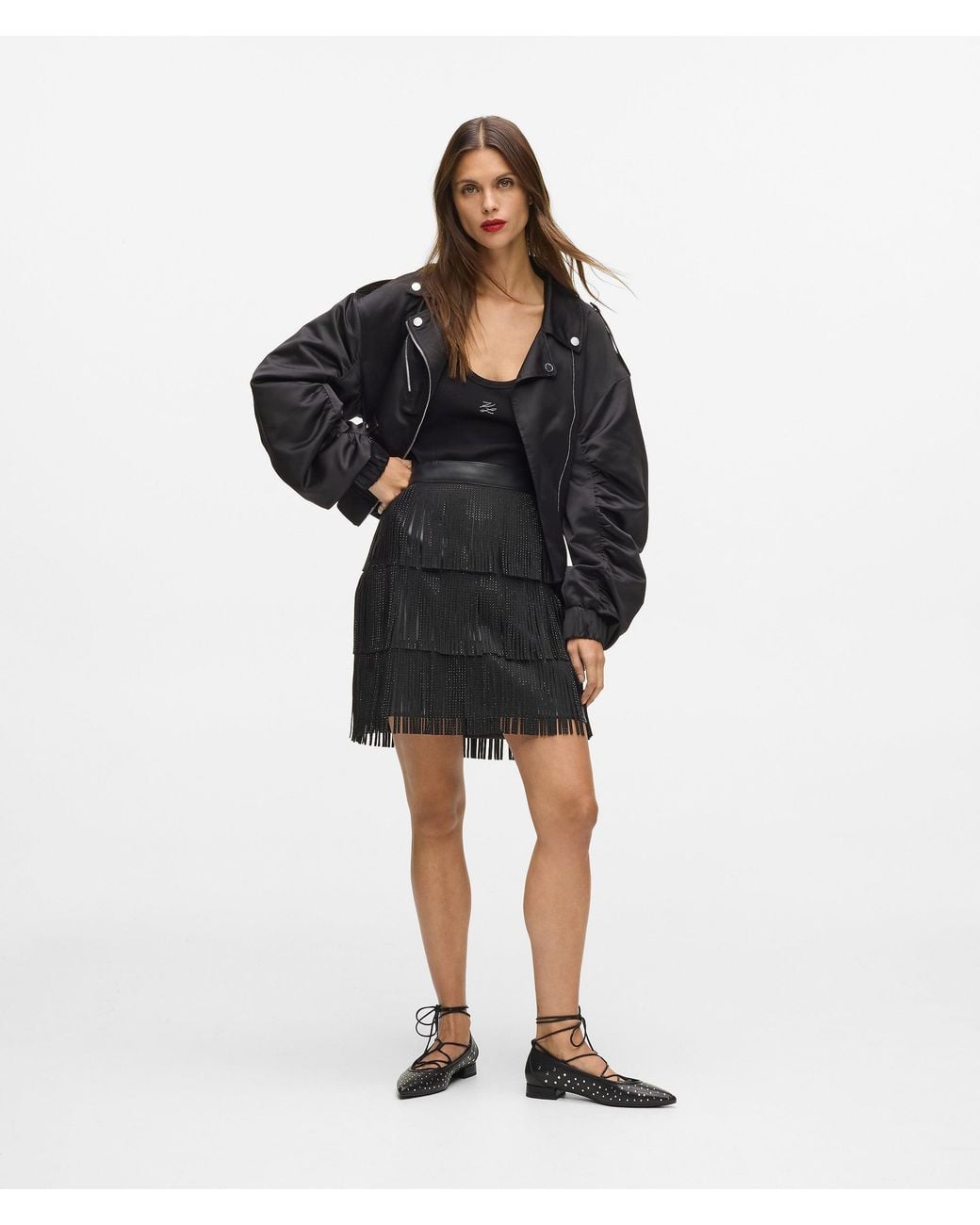 Karl Lagerfeld Black Fringed Mini Skirt