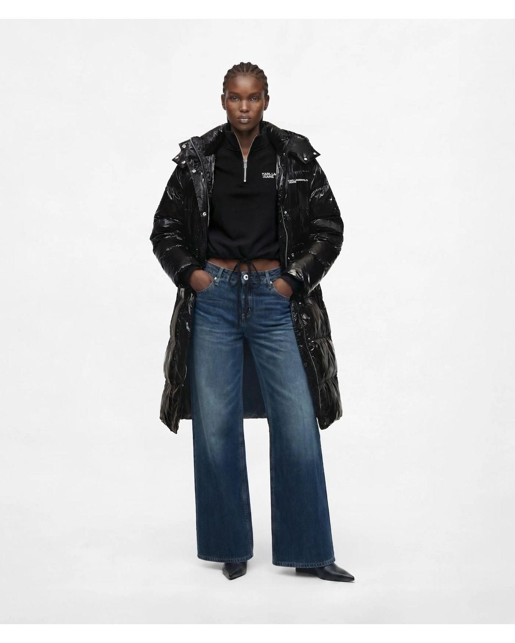 KL Jeans Black Long Shiny Puffer Jacket