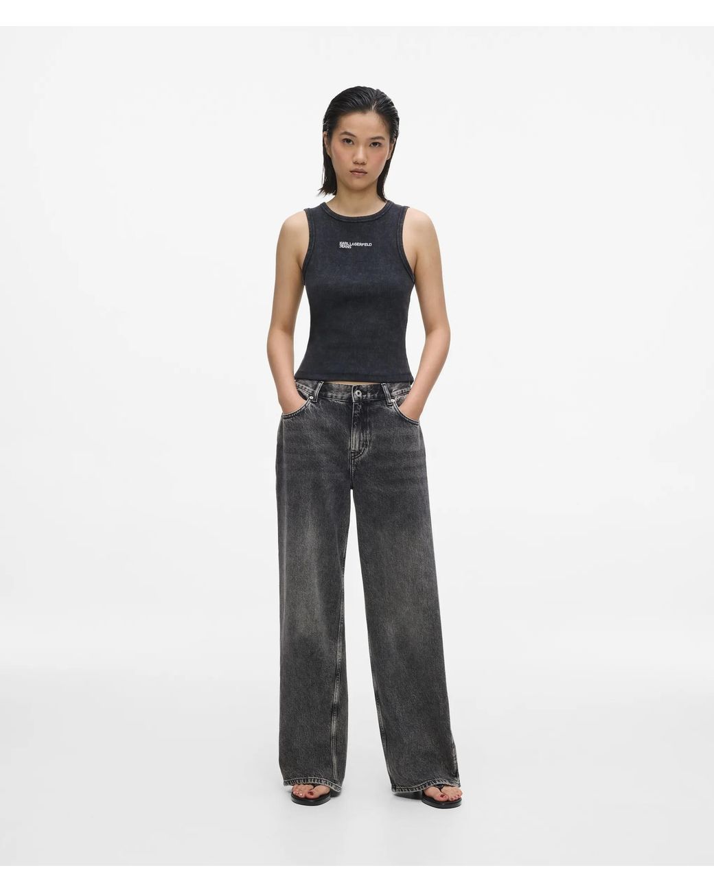 KL Jeans Black Washed Ribbed Tank Top