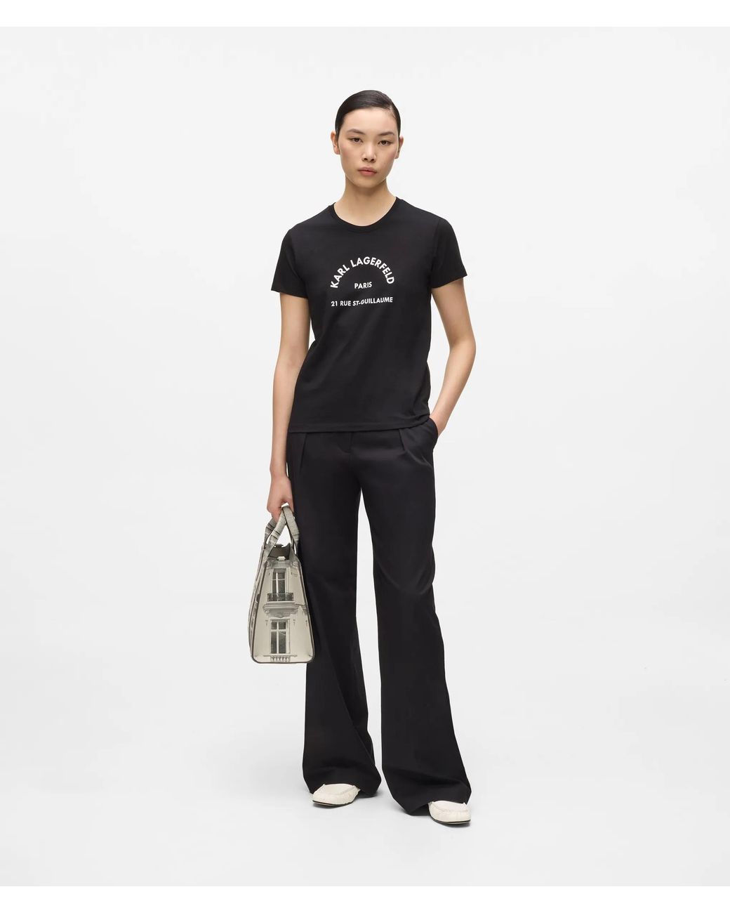 Karl Lagerfeld Black Slim-Fit Rue St-Guillaume Glitter T-Shirt