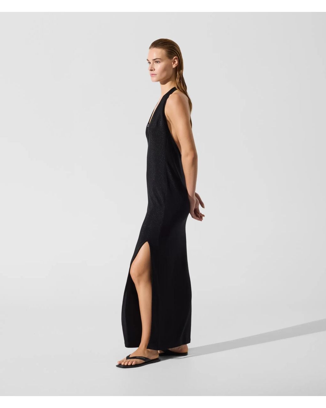 Karl Lagerfeld Black Signature Metallic Maxi Beach Dress