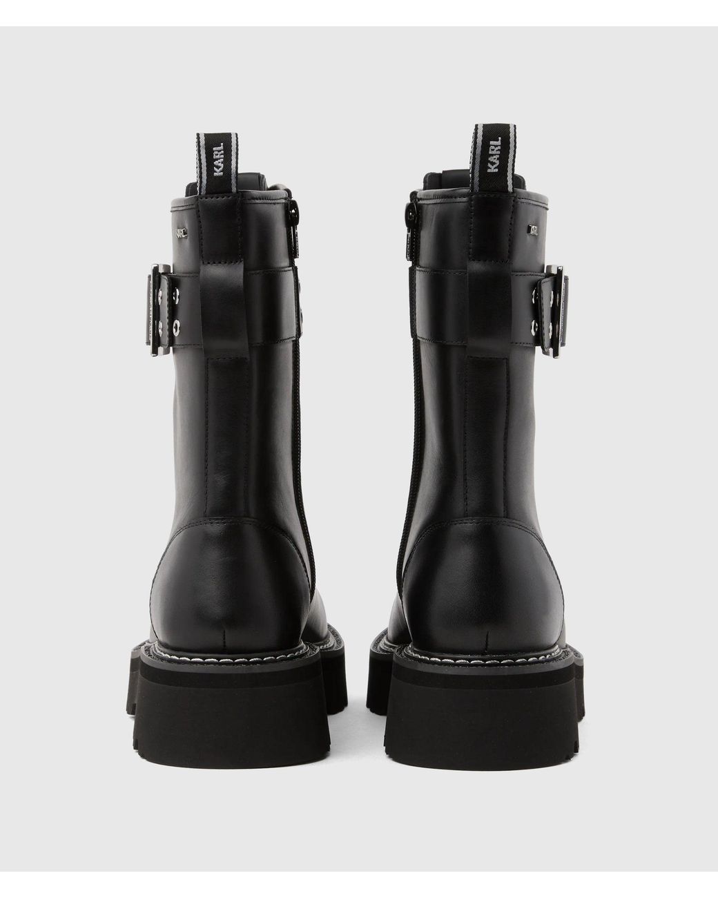 Karl Lagerfeld Black Kyla Lace-Up Buckle Boots