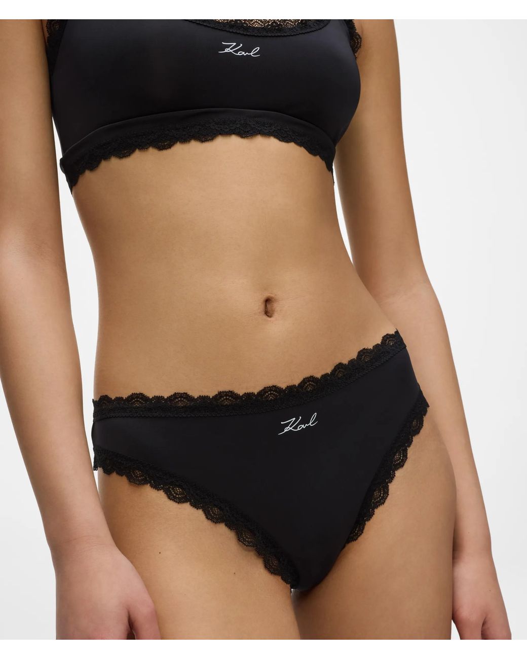 Karl Lagerfeld Black Signature Lace Trim Thong – 3-Pack
