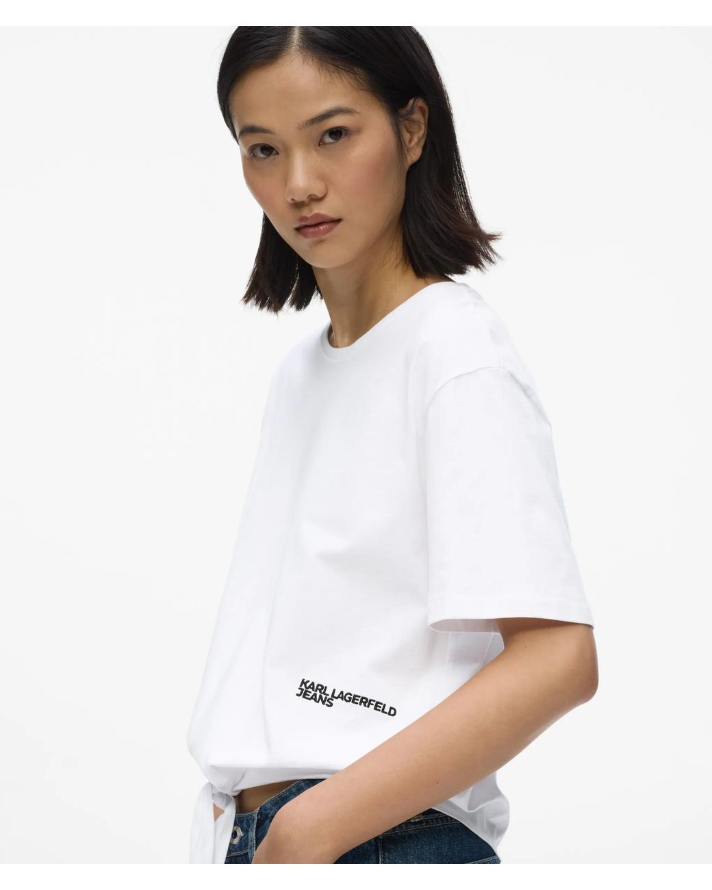 KL Jeans White Regular‑Fit Tie Detail T-Shirt