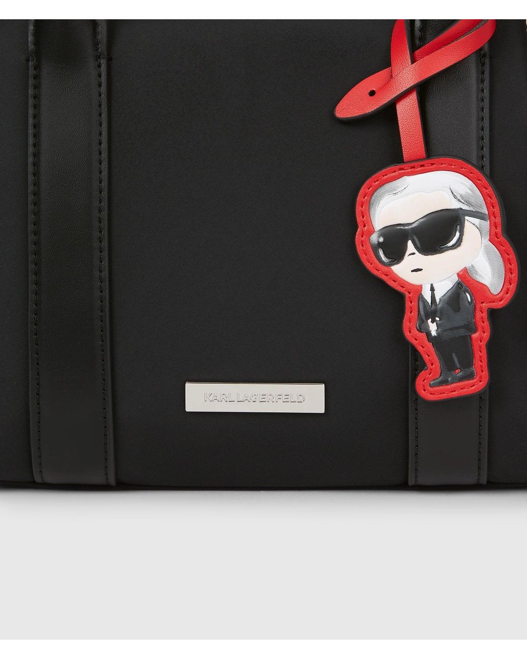Karl Lagerfeld Black Nylon Ikon Small Charm Tote Bag