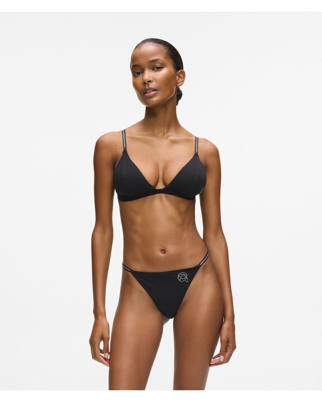 Karl Lagerfeld Black Ikon Rhinestones Thong