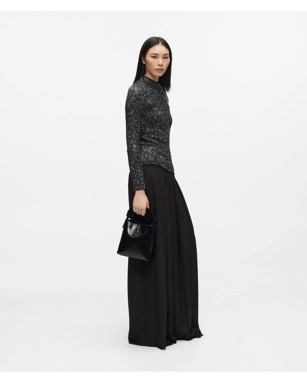 Karl Lagerfeld Black Pleated Wide-Leg Pants
