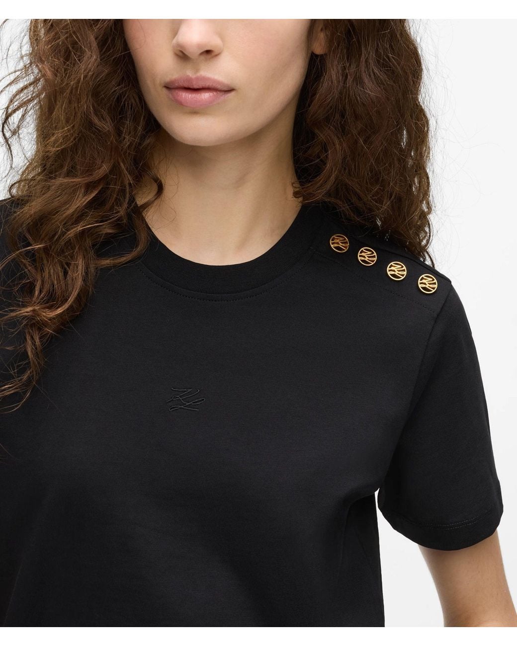Karl Lagerfeld Black Exclusive Button Detail Autograph T-Shirt