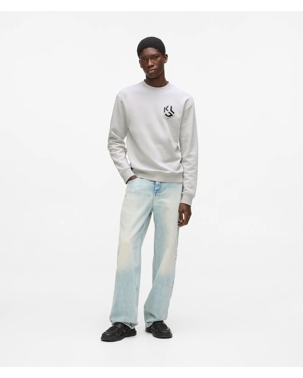 KL Jeans Gray Monogram Patch Sweatshirt for men