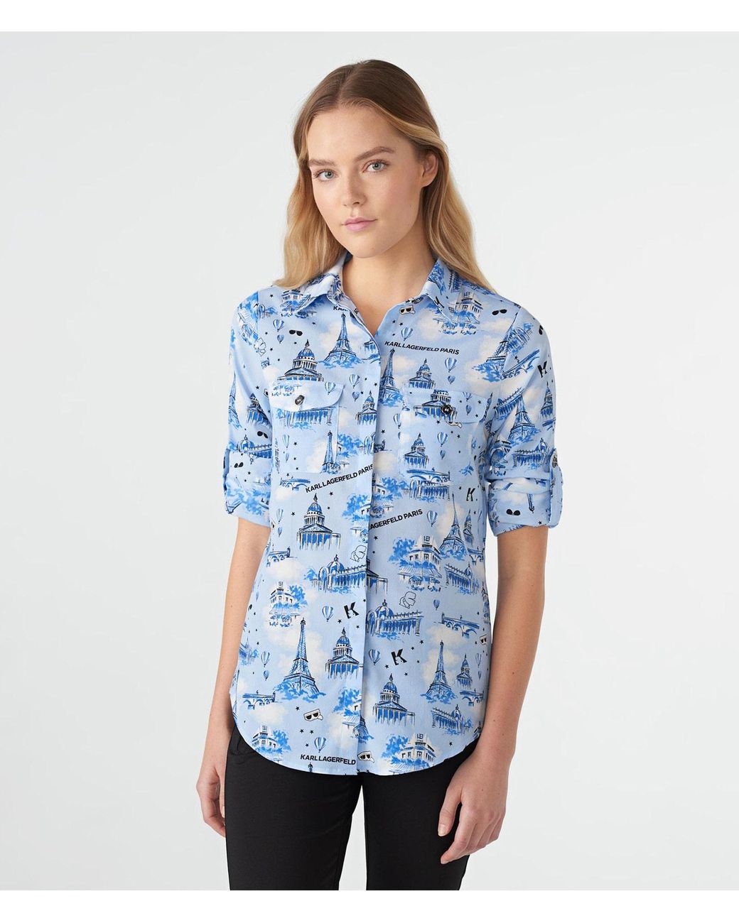 Karl Lagerfeld | Women's Paris Whimsy Print Blouse | Blue Bell | Polyester  | Size 2x-small | Lyst