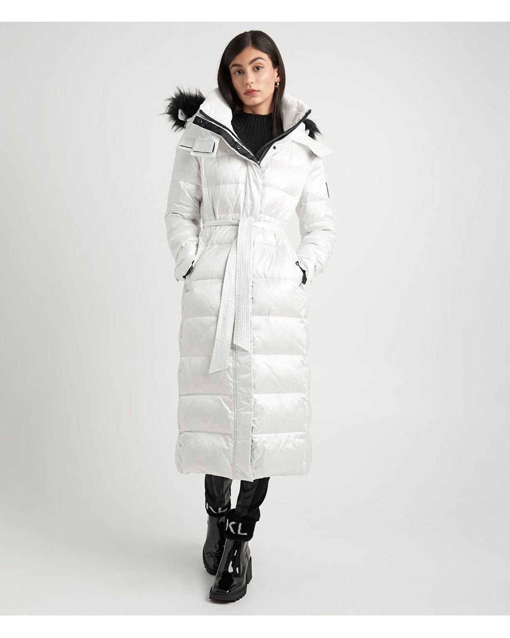 Karl Lagerfeld | Women's Apres Ski Belted Maxi Jacket | White | Size Xs ...