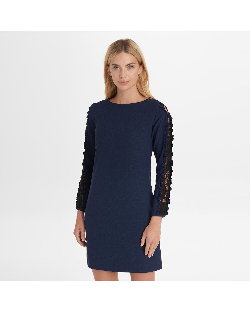 navy long sleeve shift dress