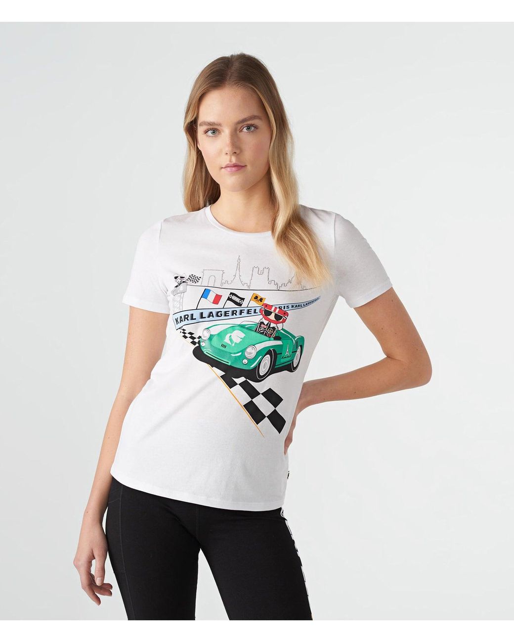Karl Lagerfeld | Women's Race Car Karl T-shirt | White | Size 2xs | Lyst