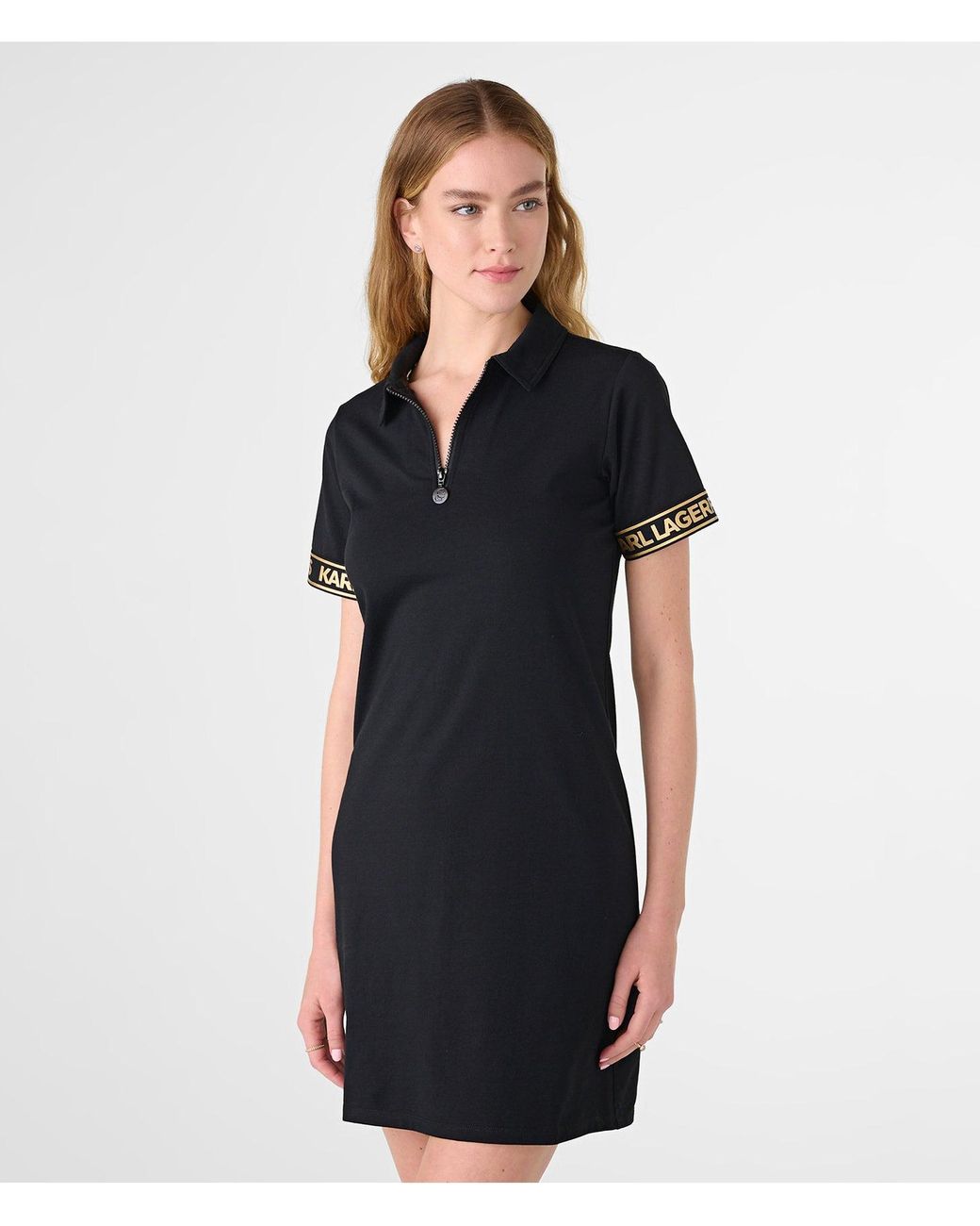Karl Lagerfeld | Women's Zip Neck Polo Shirt Logo Dress | Black | Size 2xs  | Lyst