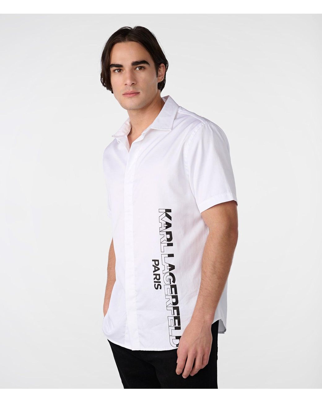 Karl Lagerfeld | Men's Vertical Logo Short Sleeve Button Up Shirt | White |  Size Large for Men | Lyst