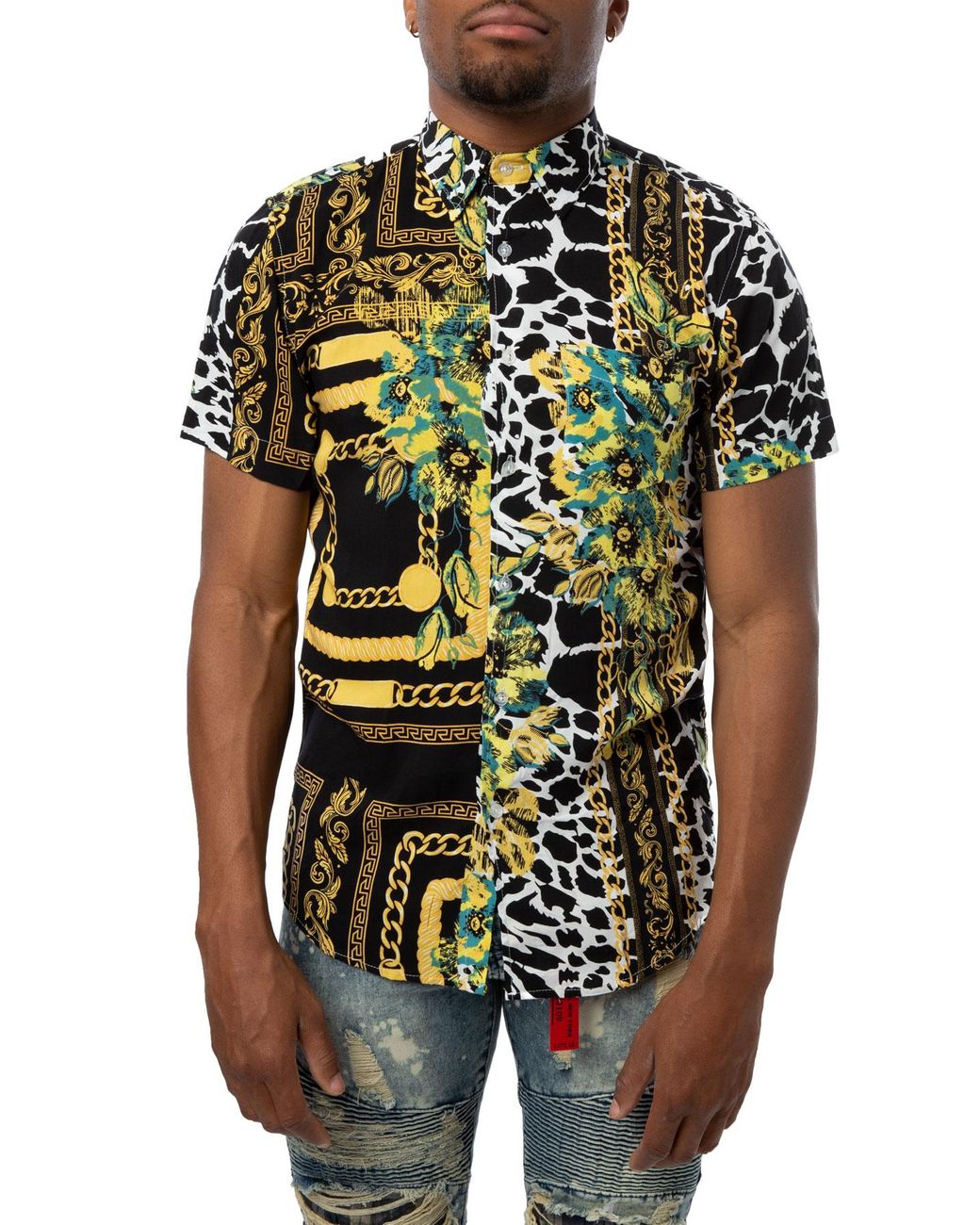 Reason Synthetic Floral & Chains Woven Shirt in Green for Men - Lyst