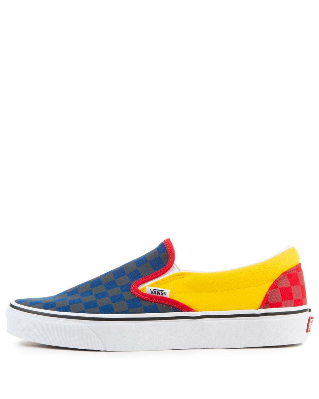 blue and yellow checkerboard vans