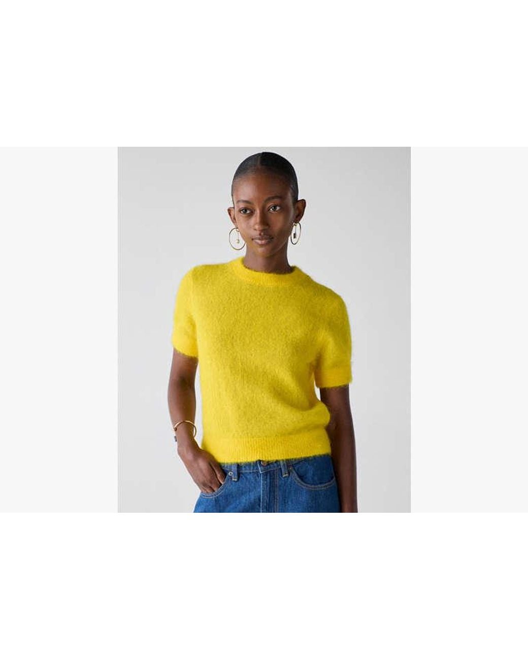 Kate Spade Yellow Kate Spade Fuzzy Short Sleeve Sweater
