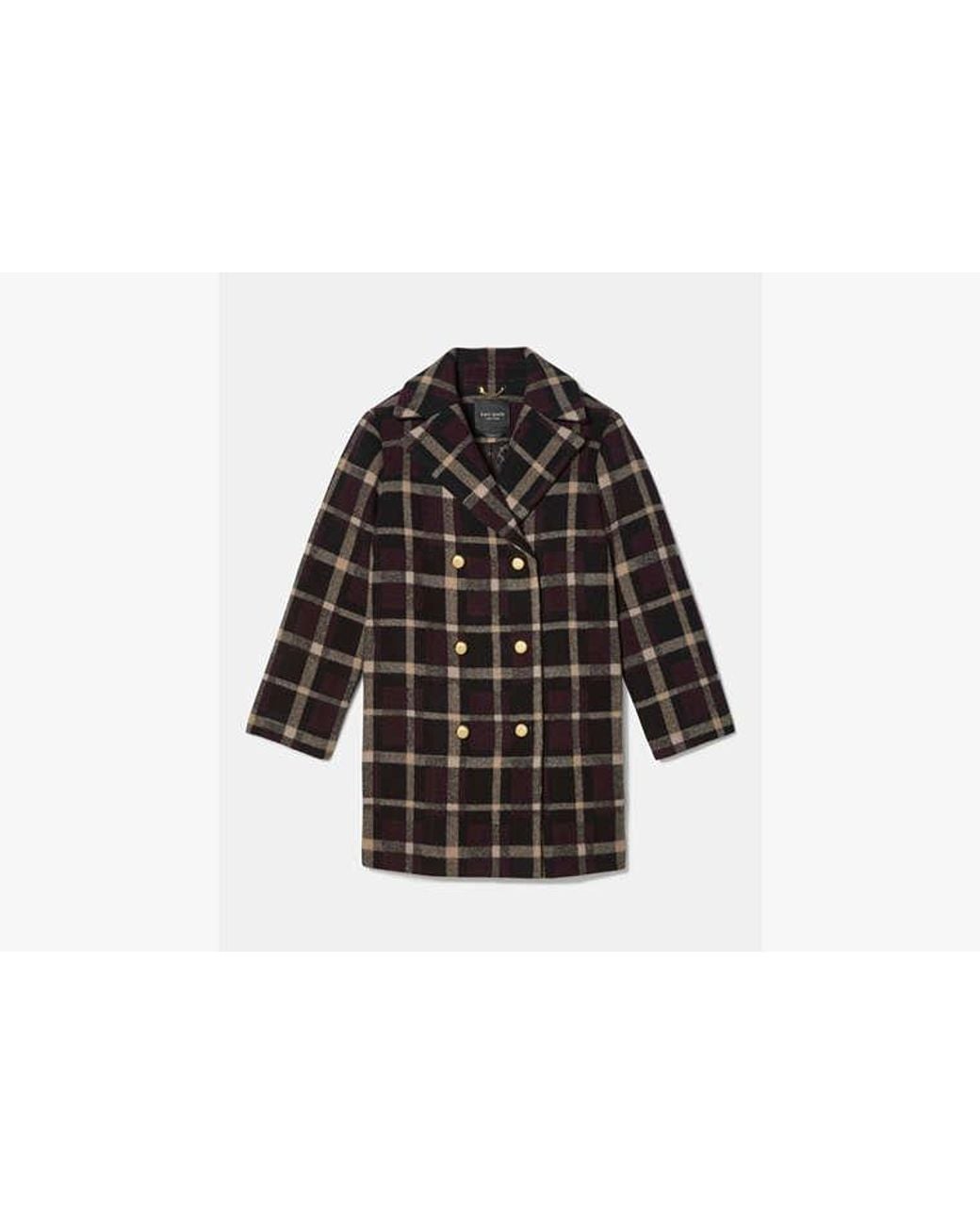 Kate Spade Black Kate Spade Plaid Double Breasted Coat