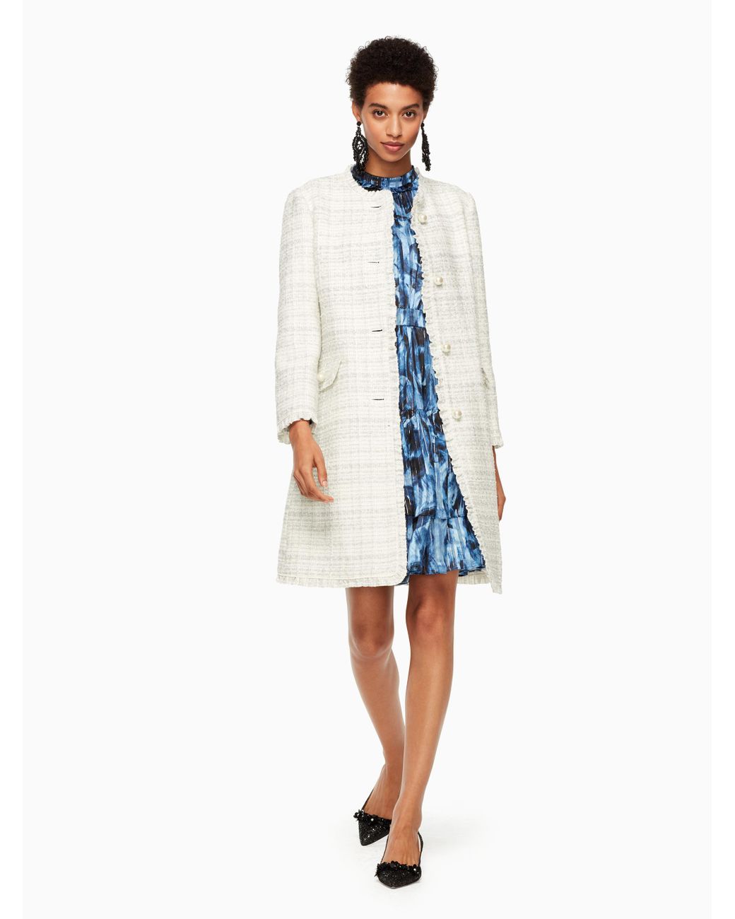 Kate Spade Sparkle Tweed Coat in Cream 