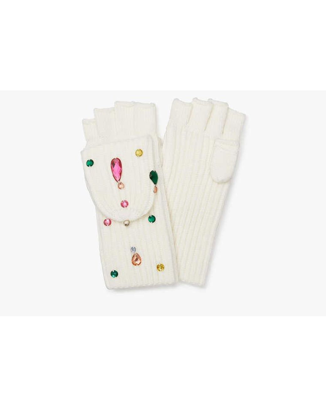 Kate Spade White Embellished Pop Top Gloves