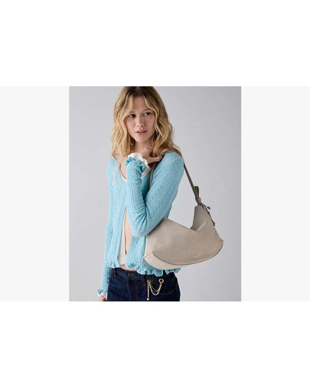 Kate Spade Natural Kate Spade Loop Suede Large Shoulder Bag