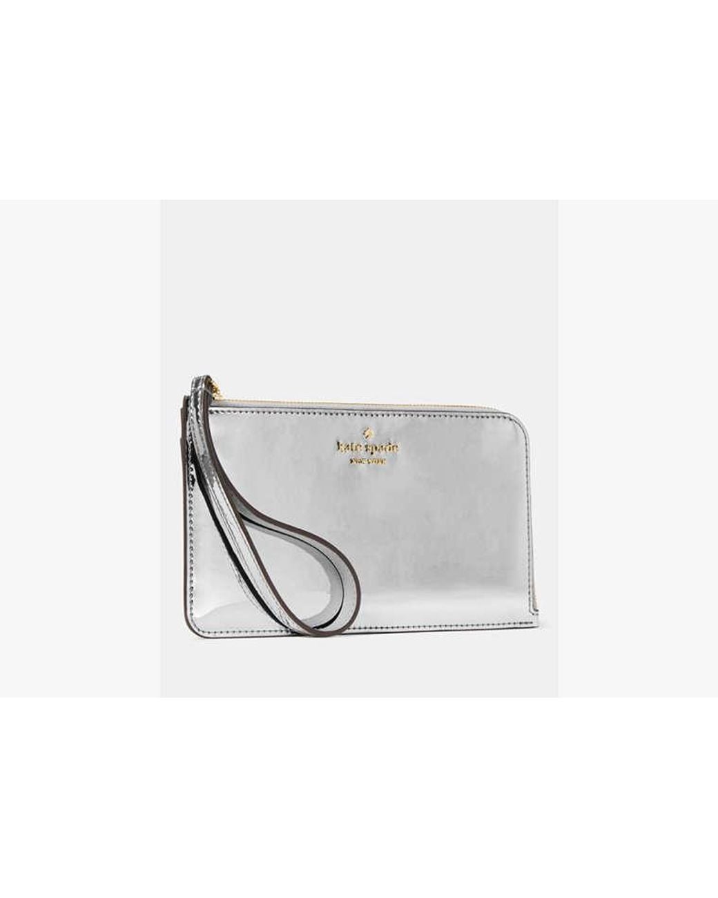 Kate Spade White Kate Spade Lucy Mirror Metallic Medium L-Zip Wristlet