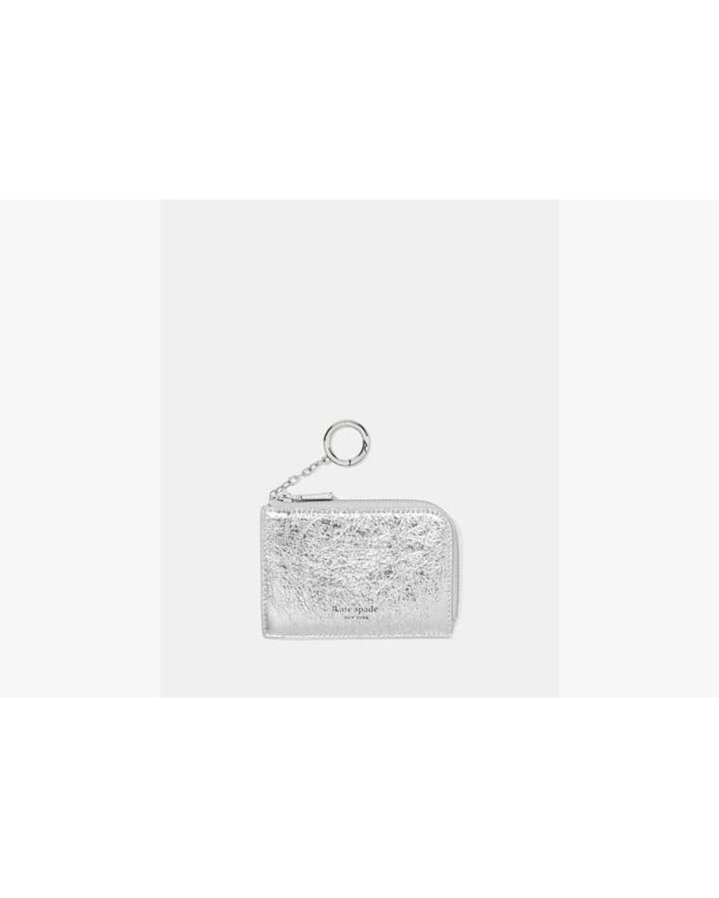 Kate Spade White Crinkle Metallic Mini Zip Card Case