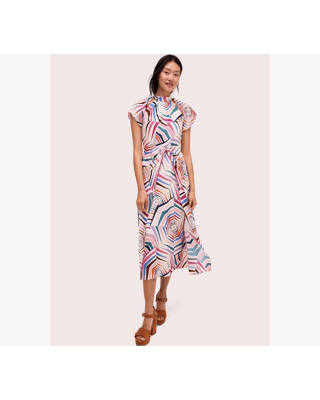 Kate Spade Pink Kate Spade Geobrella Silk Midi Dress