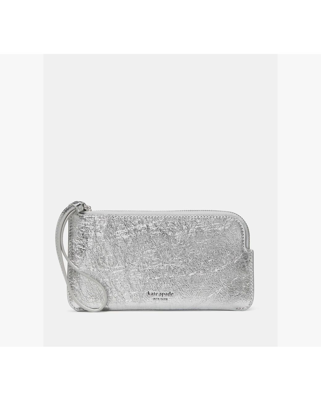 Kate Spade Gray Zippy Crinkle Metallic Wristlet