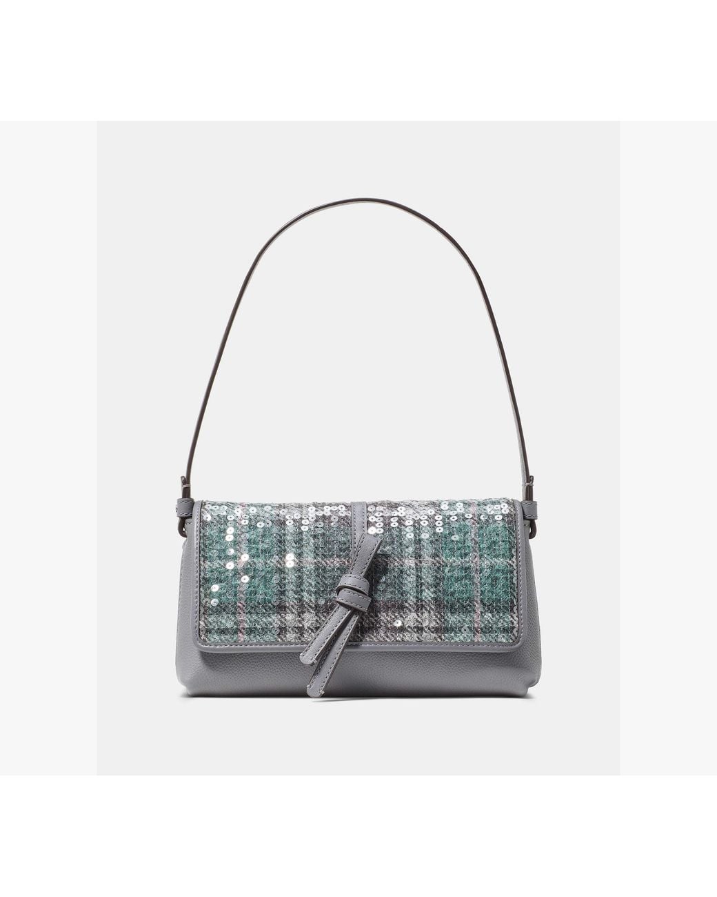 Kate Spade Gray Loop Sequin Plaid Small Flap Shoulder Bag