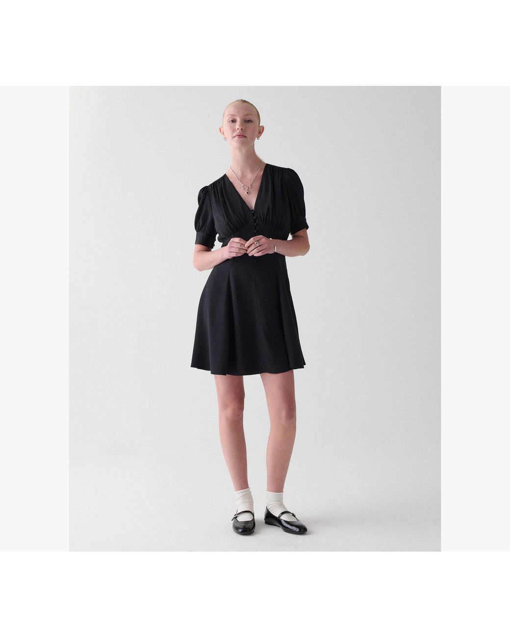 Kate Spade Black Kate Spade Fluid Puff Sleeve Mini Dress