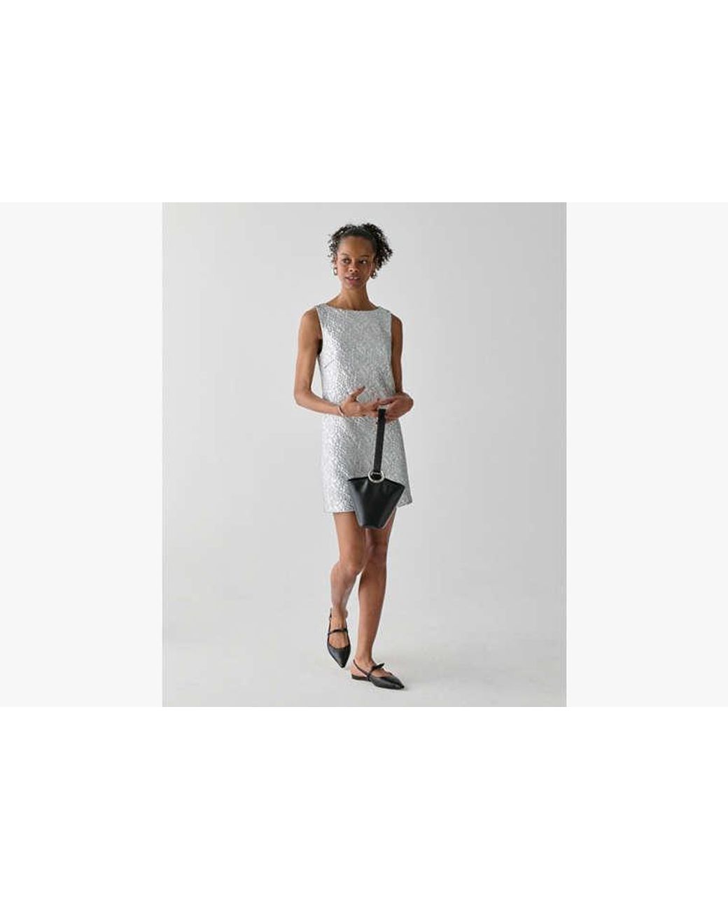 Kate Spade Gray Foil Lace Shift Dress