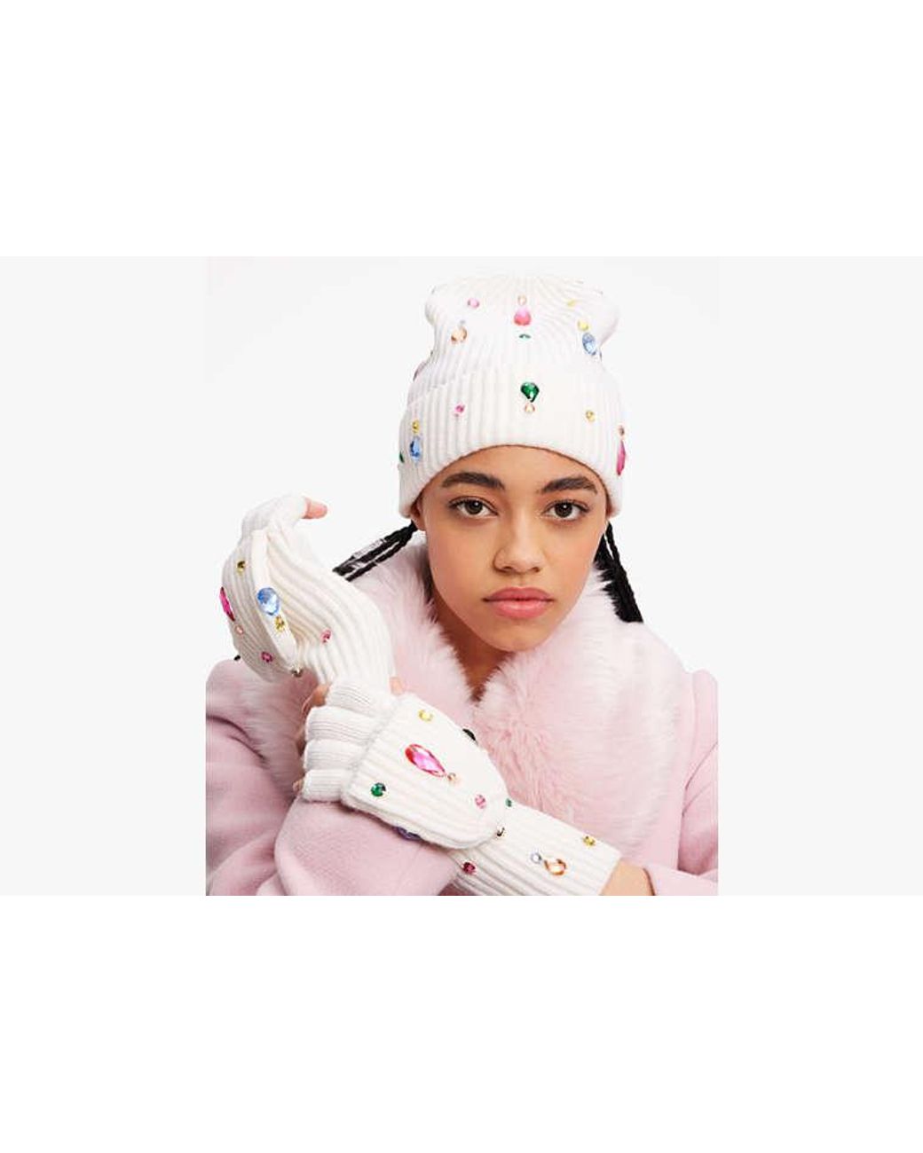 Kate Spade White Embellished Pop Top Gloves