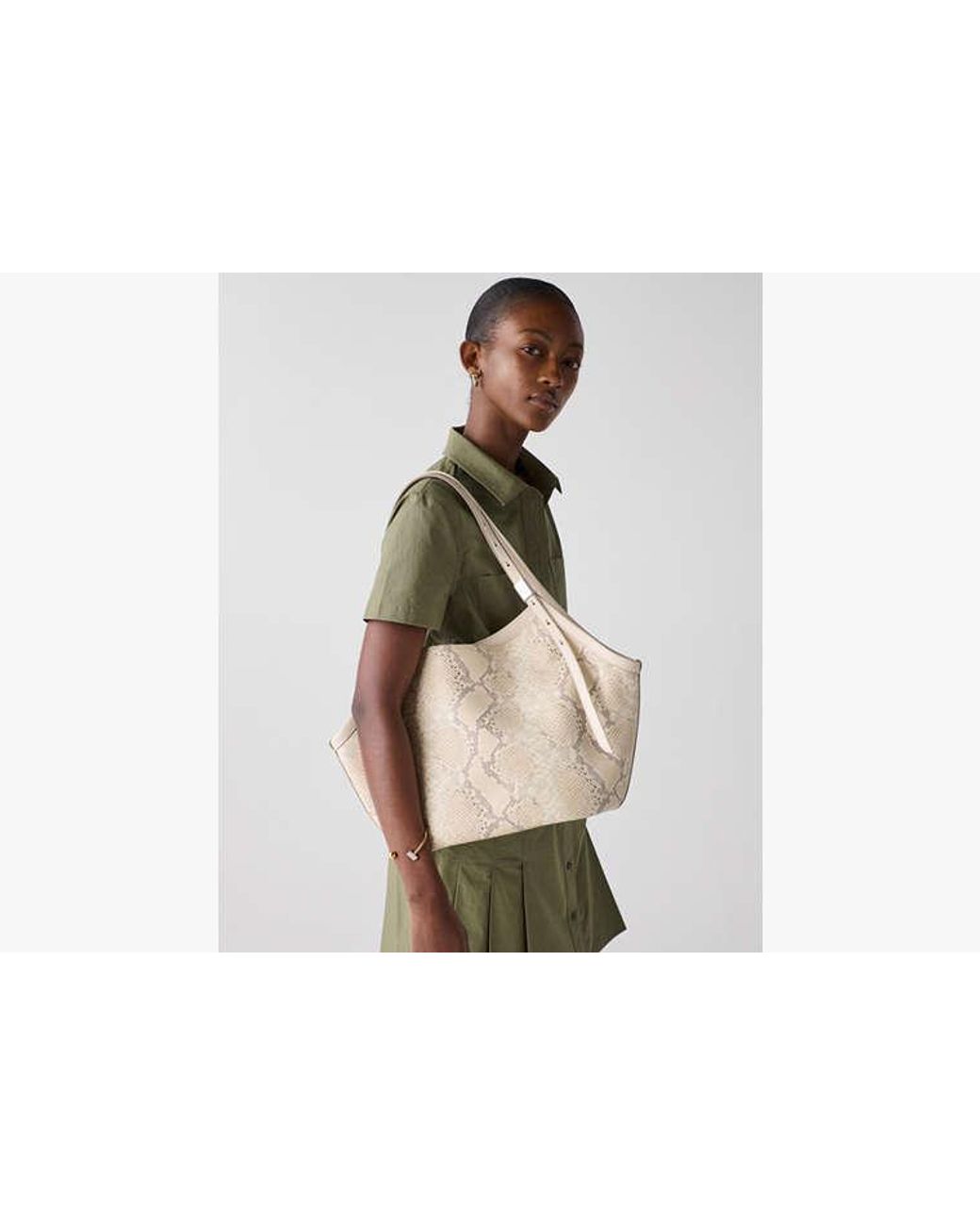 Kate Spade Natural Deco Snake Embossed Tulip Tote Bag