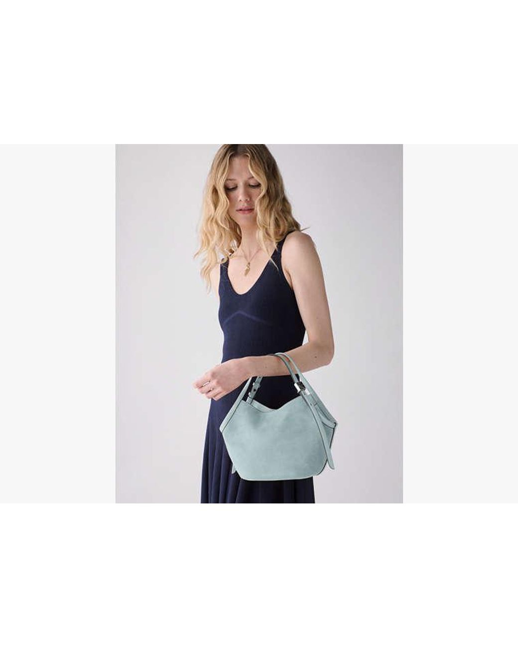 Kate Spade Blue Deco Suede Small Tulip Tote Bag